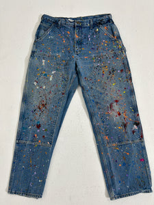 Vintage Paint Splatter Denim Blue Carhartt Double Knee Pants Sz. 36 x 32