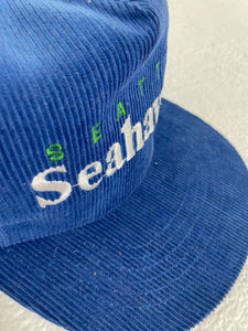 Vintage 1990's Seattle Seahawks Blue Corduroy Snapback Hat