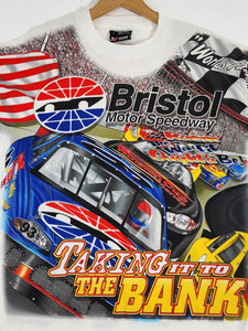 Vintage 2000s Bristol Motor Speedway NASCAR AOP T-Shirt Sz. L