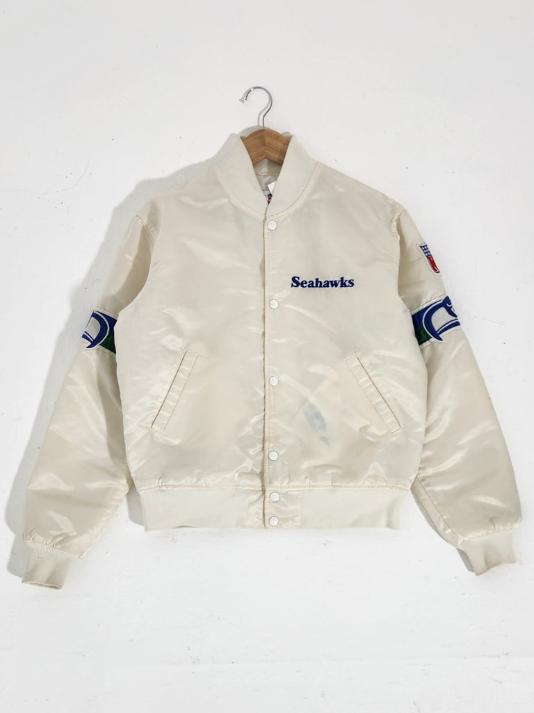 Vintage 1990's STARTER Seattle Seahawks WHITE Satin Jacket M