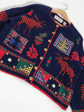 Vintage 1990s Christmas Holiday Navy Blue Knit Cardigan Sz. L