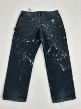 Vintage Paint Splatter Black/Green/Blue Carhartt Double Knee Pants Sz. 38 x 30