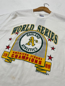 Vintage 1980s Oakland A's World Series 1989 American League Champions T-Shirt Sz. L
