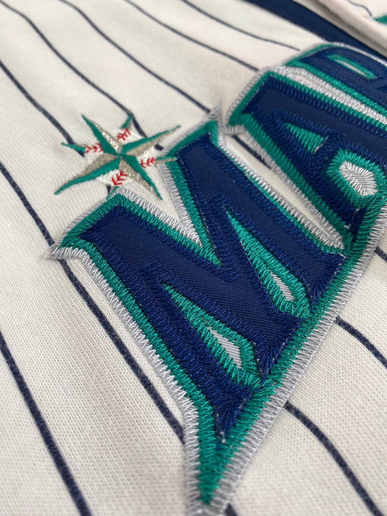 RARE! vintage 90s starter seattle mariners pinstripe baseball Button Up  jersey