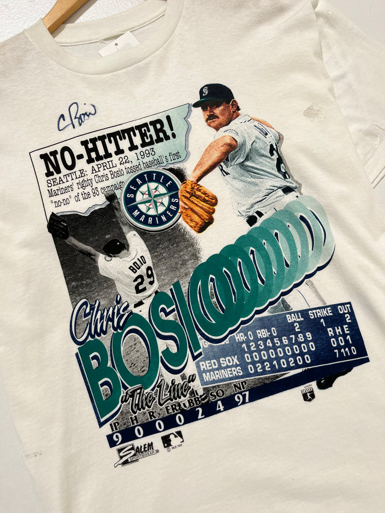 Vintage Seattle Mariners Chris Boslo 1993 No-Hitter' Autographed T-Shi