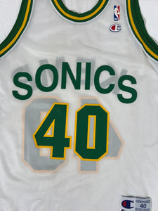 Vintage 1990's Seattle Supersonics 'Shawn Kemp' White Champion Jersey Sz. 40 (M)