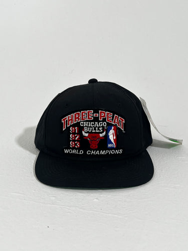 Vintage 1990's Chicago Bulls Three-Peat Black Snapback Hat