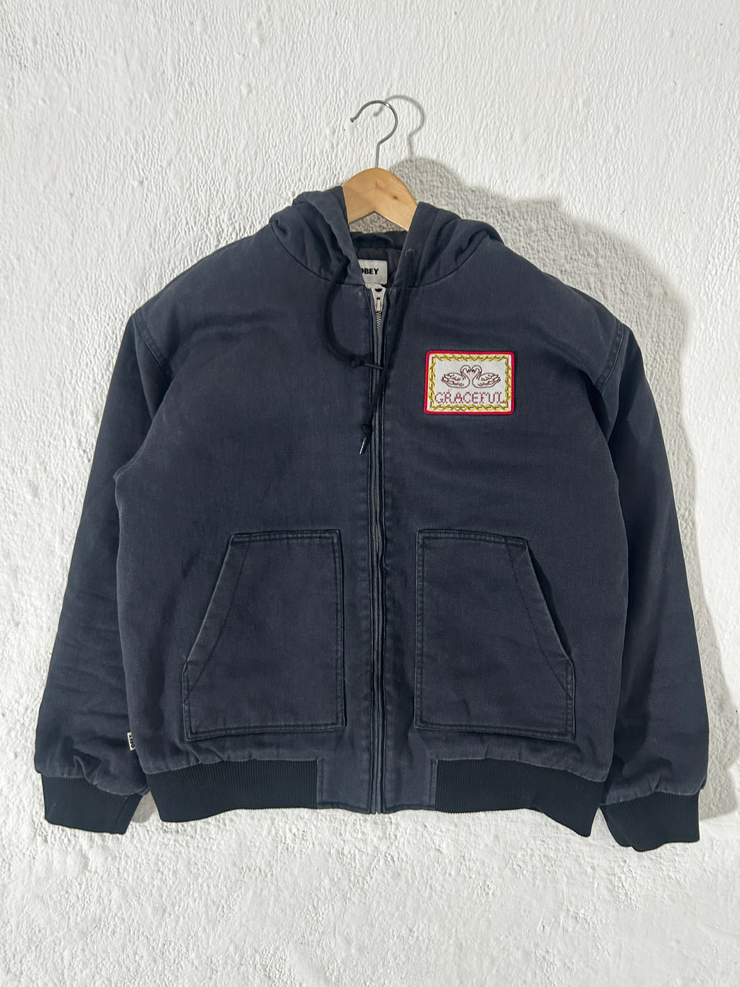 Y2k Obey Hooded Jacket Black Sz. L