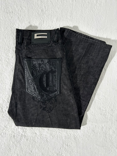 Coogi Black Y2k Pants With Embroidered Leather Back Pocket Size 36x34