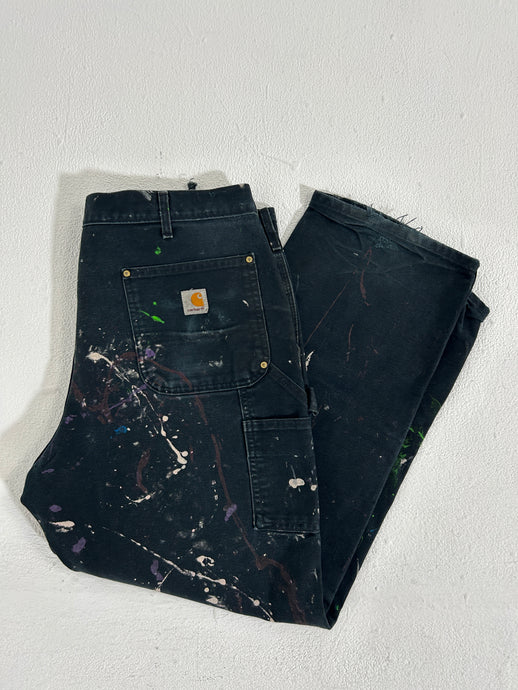 Vintage Paint Splatter Black/Green/Blue Carhartt Double Knee Pants Sz. 38 x 30