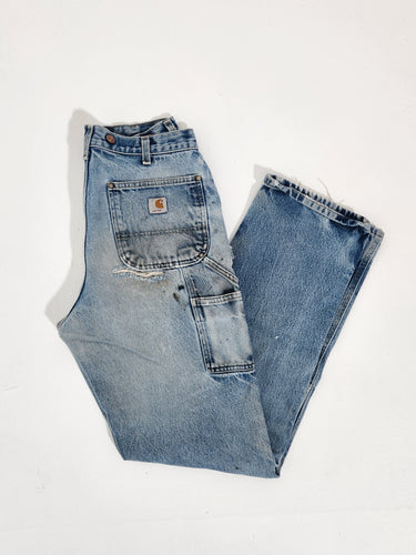 Vintage 1990's Blue Denim Paint CARHARTT Double Knee Jeans Sz. 33 x 36