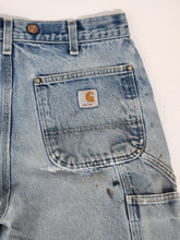 Vintage 1990's Blue Denim Paint CARHARTT Double Knee Jeans Sz. 33 x 36