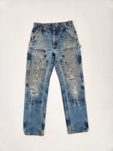 Vintage 1990's Blue Denim Paint CARHARTT Double Knee Jeans Sz. 33 x 36