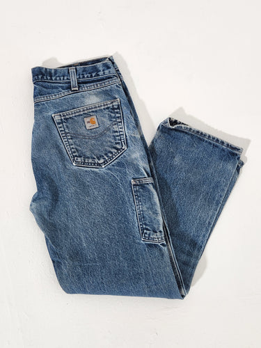 Vintage 1990's CARHARTT Blue Denim Double Knee Jeans Sz. 36 x 32
