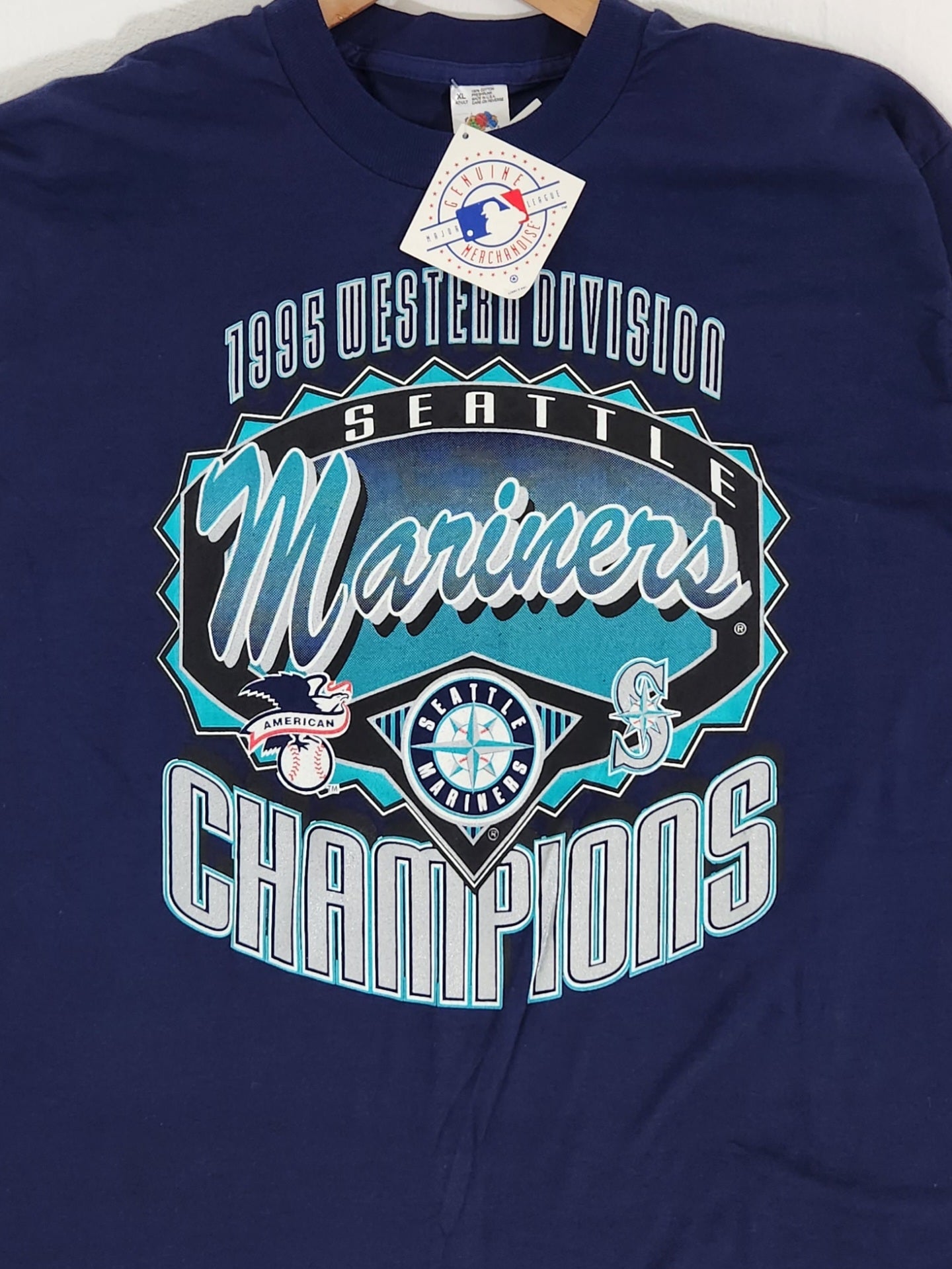 Vintage 1990's MLB NWT Seattle Mariners 1995 Western Division Champs T