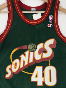 Vintage 1990s Champion NBA Seattle SuperSonics Shawn Kemp #40 Basketball Jersey Sz. 36