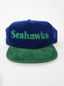 Vintage 1990s Seattle Seahawks Blue Corduroy Custom Snapback Hat