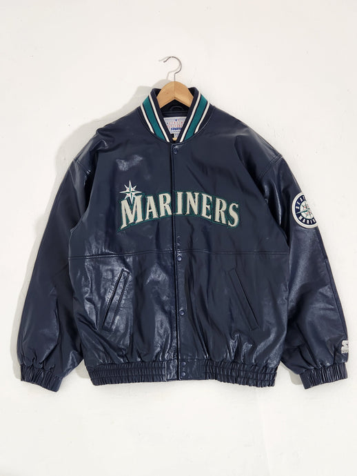 Vintage 1990s STARTER Seattle Mariners Leather Jacket Sz. 2XL