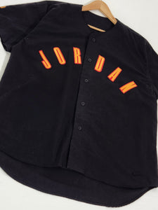 Vintage 1990s NIKE Michael Jordan Spelled Out Black Baseball Jersey Sz. L