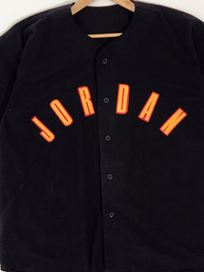 Vintage 1990s NIKE Michael Jordan Spelled Out Black Baseball Jersey Sz. L