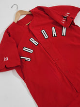 Vintage 1990s NIKE Michael Jordan Spelled Out Red Baseball Jersey Sz. L