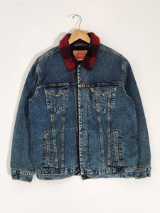 Vintage 1990s LEVI Denim Jacket with Red Flannel Fleece Lining Sz. XXL