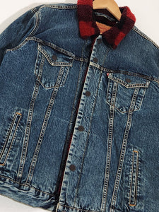Vintage 1990s LEVI Denim Jacket with Red Flannel Fleece Lining Sz. XXL