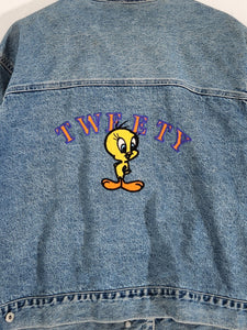 Vintage 1990s Looney Tunes Tweety Bird Denim Button Down Jacket Sz. 3XL