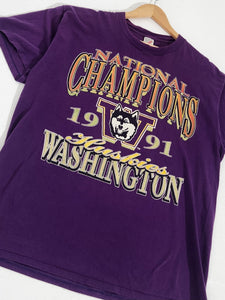 Vintage 1990s University of Washington 1991 National Champions T-Shirt Sz. XL