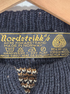 Vintage 1980s Nordstricks Neutral Wool Norway Silver Button Cardigan Sz. S