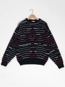 Vintage 1990s Boulevard Club Cable Black/Red Knit Sweater Sz.40 (L)