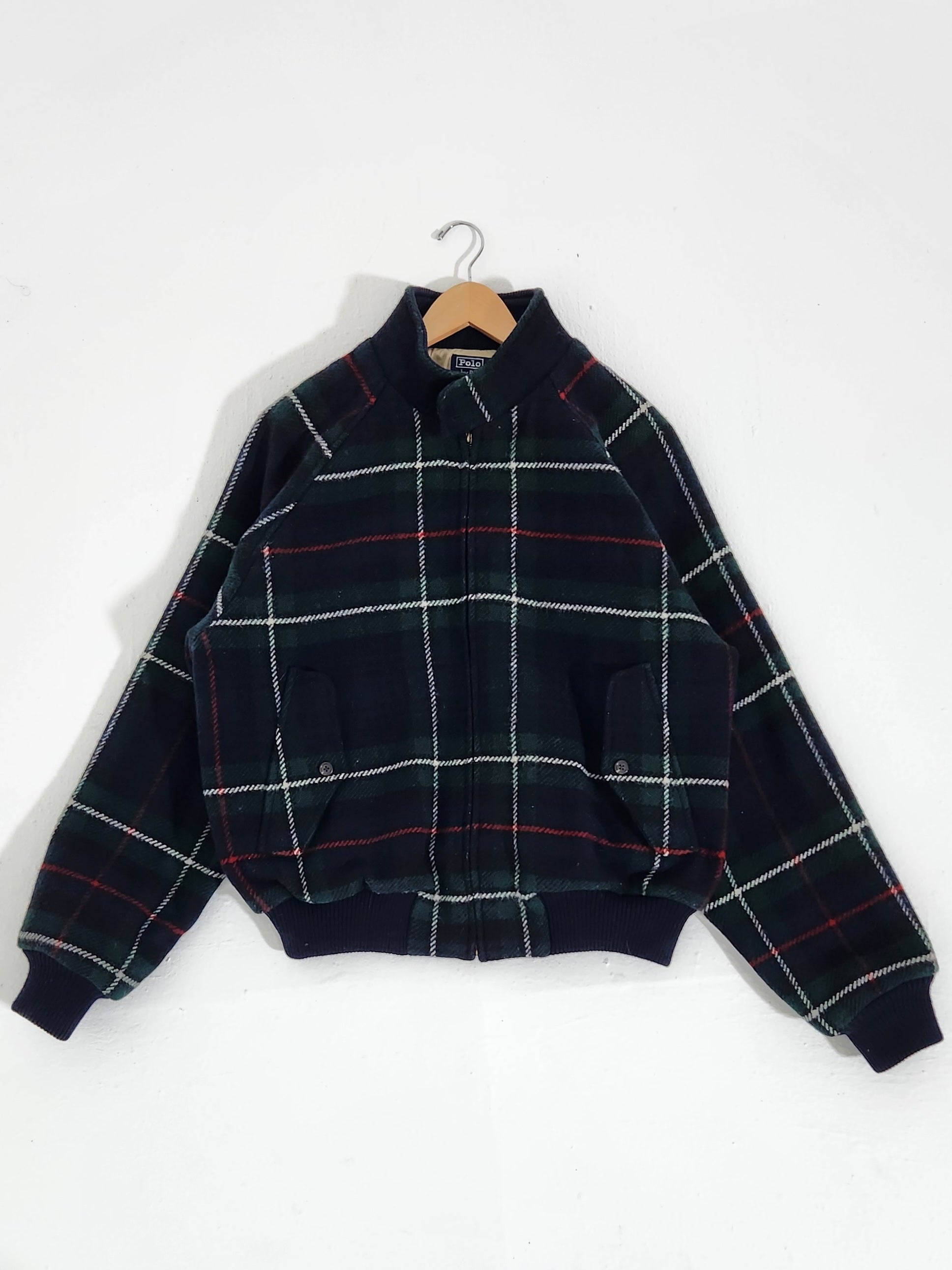 Vintage 1990's Polo By Ralph Lauren Green Plaid Wool Jacket