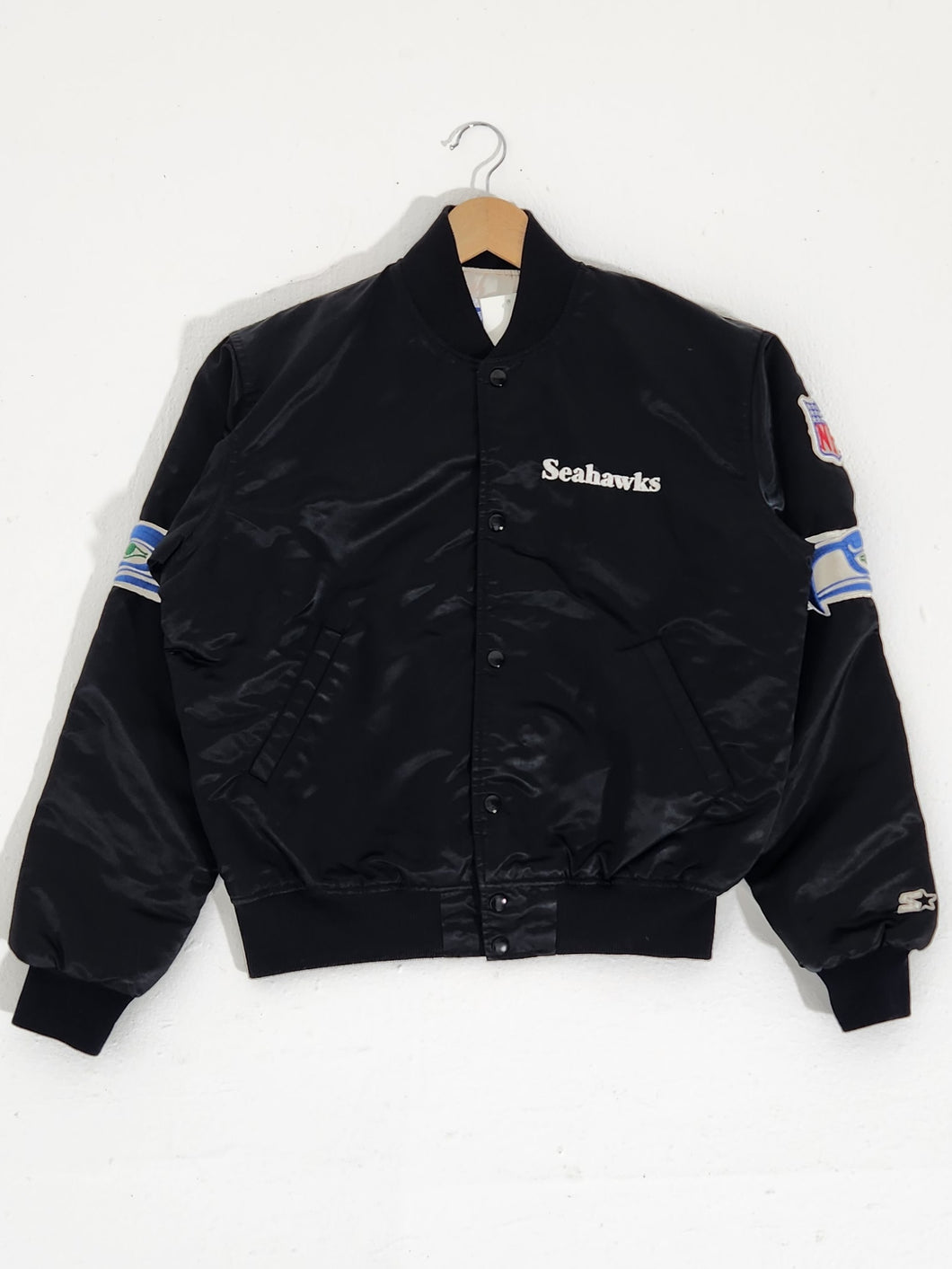 Vintage 1990's STARTER Seattle Seahawks BLACK Satin Jacket Sz. M