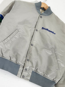 Vintage 1990's STARTER Seattle Seahawks Silver/Gray Satin Jacket Sz. M