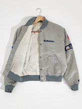 Vintage 1990's STARTER Seattle Seahawks Silver/Gray Satin Jacket Sz. M