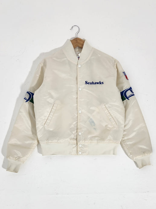 Vintage 1990's STARTER Seattle Seahawks WHITE Satin Jacket Sz. M