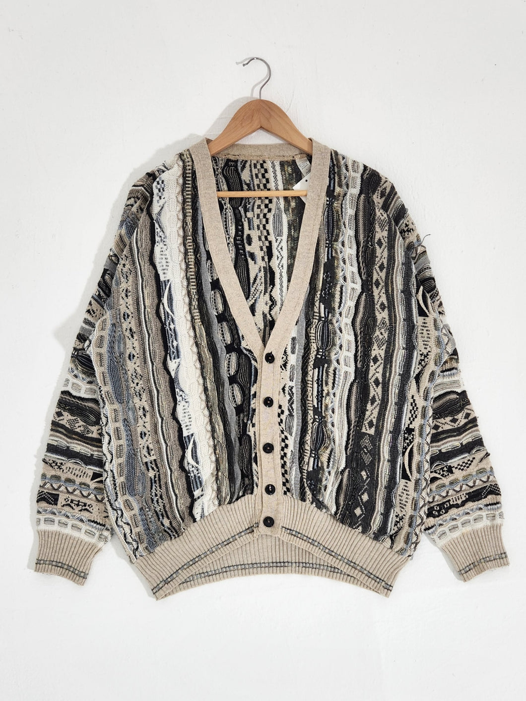 Vintage 1990s COOGI-Like Gray/White Knit Cardigan Sz. L