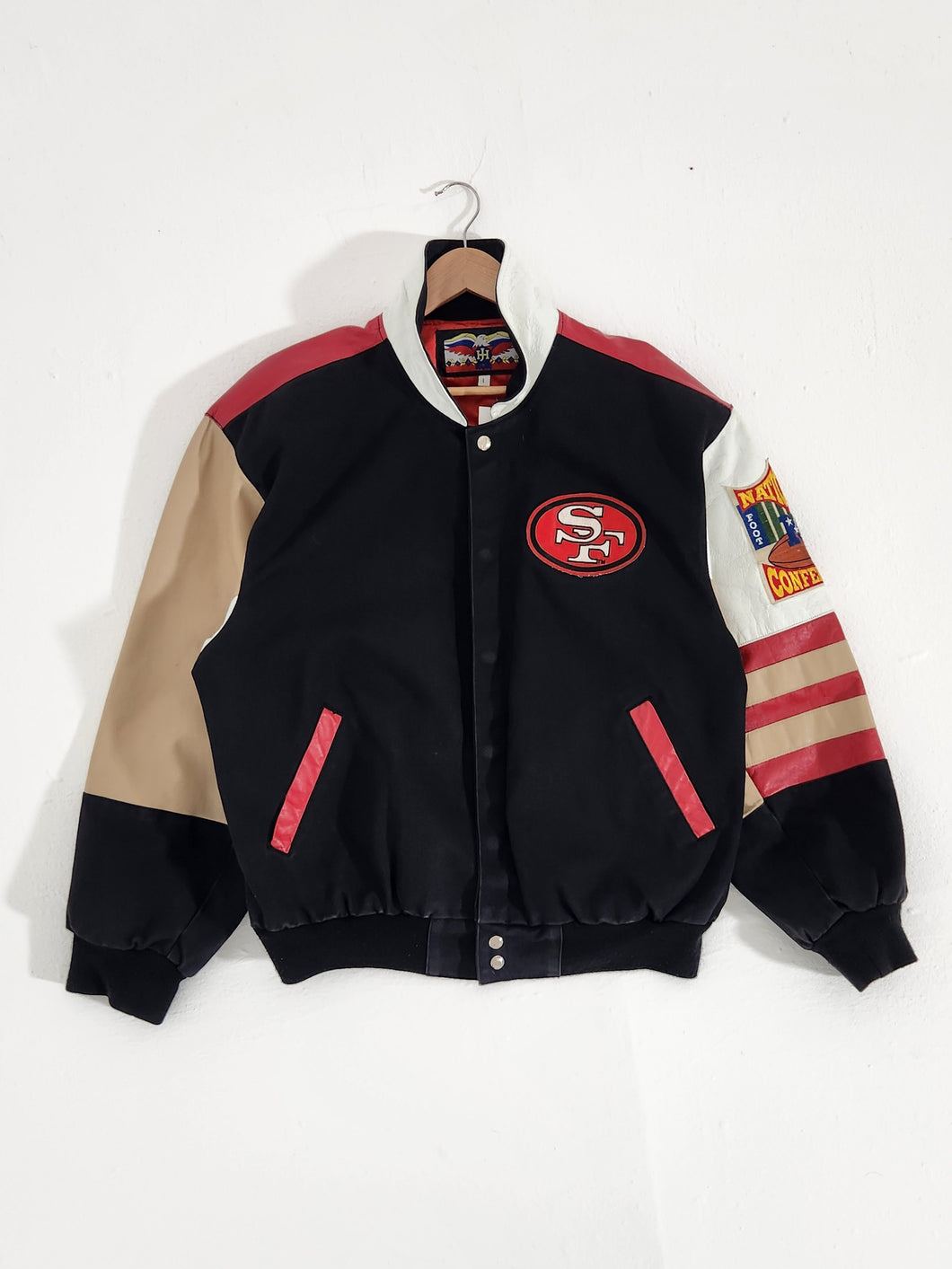 SAN FRANCISCO 49ERS JH DESIGN WOOL & LEATHER FULL-SNAP JACKET - SCARLE