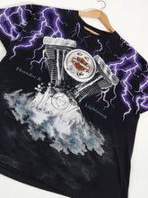 Vintage Harley Davidson Engine Lightning AOP T-Shirt Sz. XL