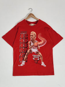 Vintage 1990s Pro Player Dennis Rodman Chicago Bulls Caricature T-Shirt Sz. L