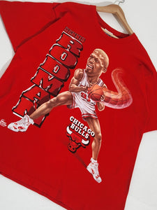 Vintage 1990s Pro Player Dennis Rodman Chicago Bulls Caricature T-Shirt Sz. L