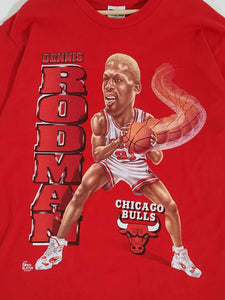 Vintage 1990s Pro Player Dennis Rodman Chicago Bulls Caricature T-Shirt Sz. L