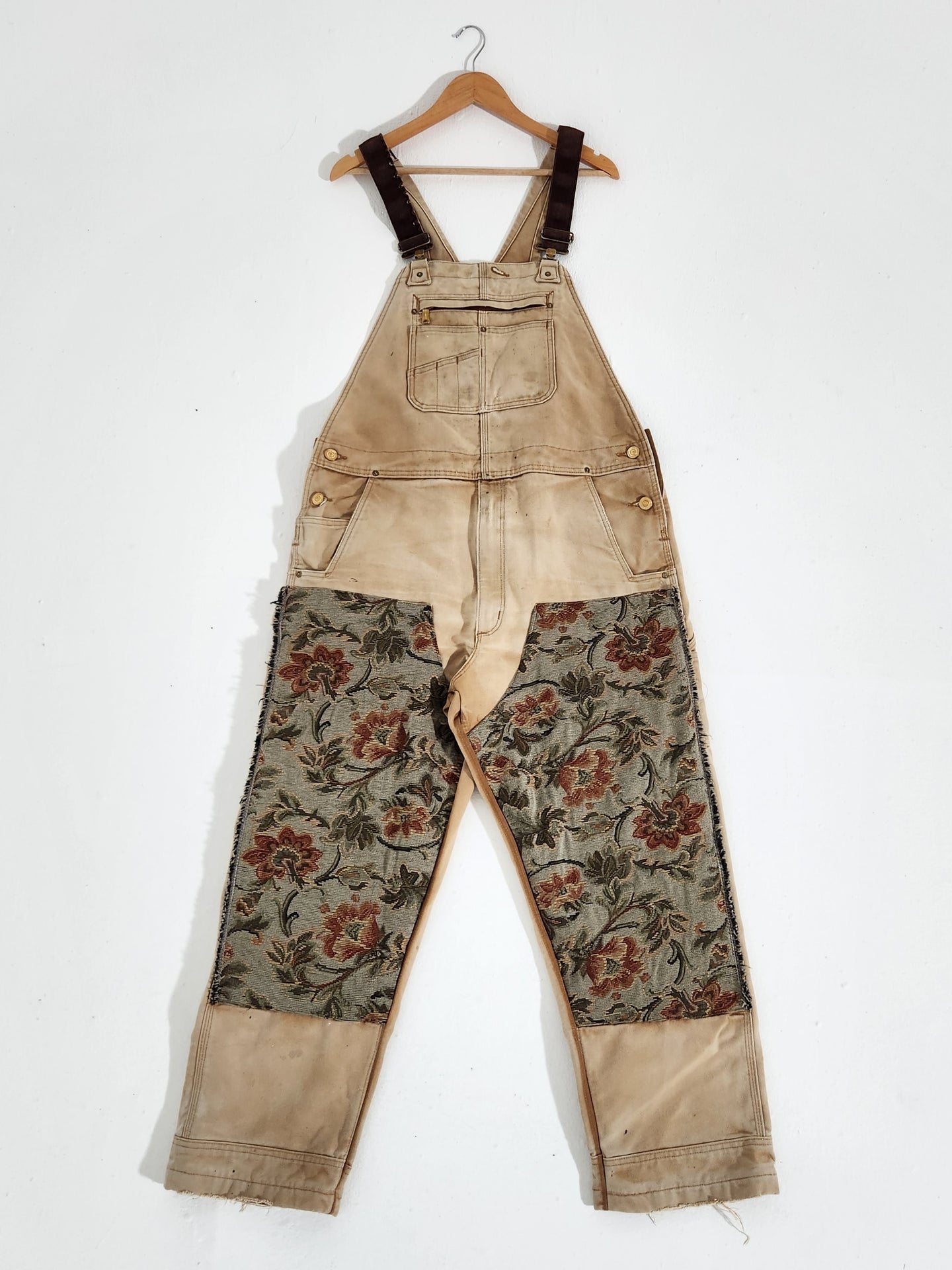 TBNW Custom Floral Carhartt Tan Overalls Sz. 42x30
