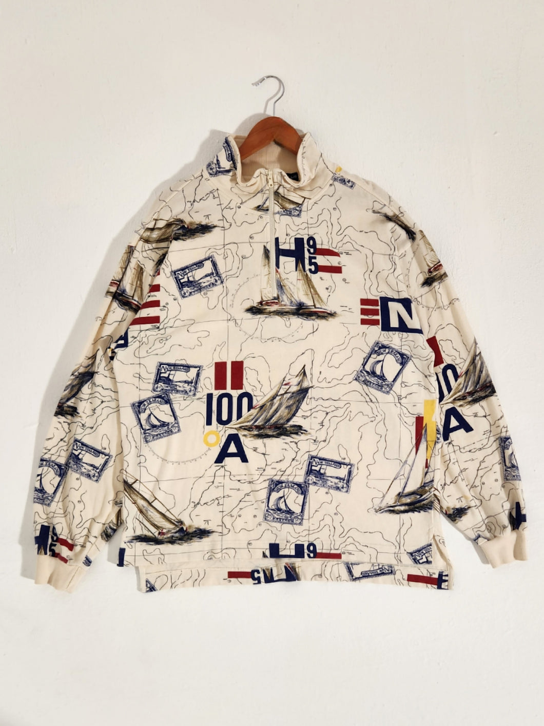 Nautica AOP Sailing Map Quarterzip Pullover Sz. L