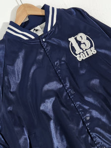 Vintage 1990s 13 Coins Blue Satin Jacket Sz. XL