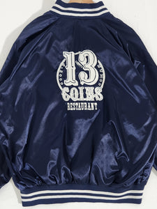 Vintage 1990s 13 Coins Blue Satin Jacket Sz. XL