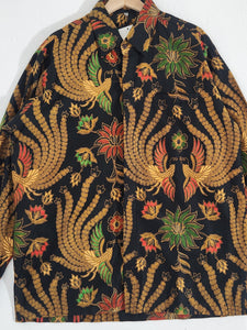 Black/Gold Peacock Design Long Sleeve Button Down Sz. XL