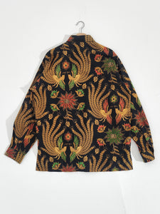 Black/Gold Peacock Design Long Sleeve Button Down Sz. XL