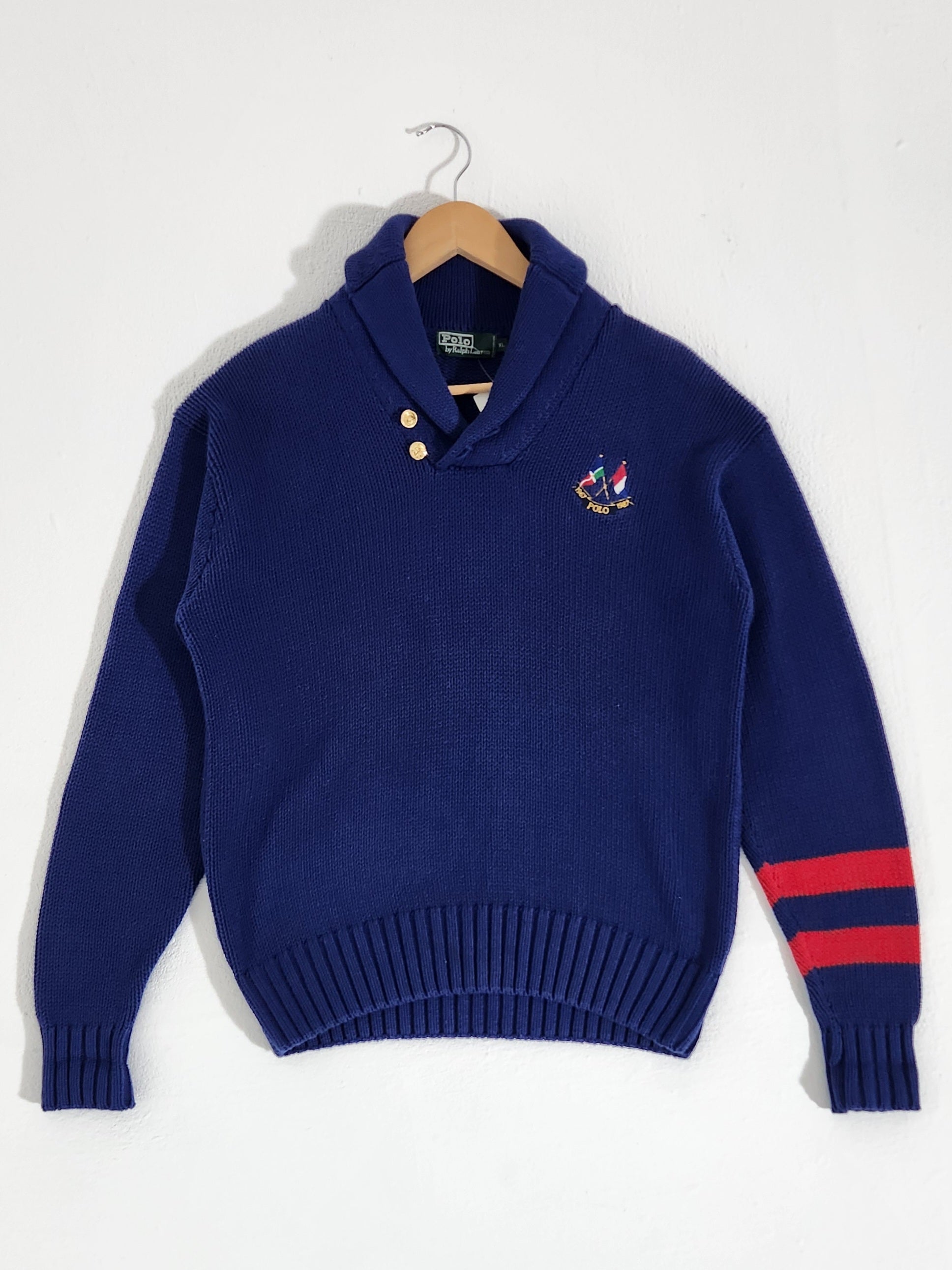 Vintage 1990s Polo Ralph Lauren Blue Collared Knit Sweater Sz. XL