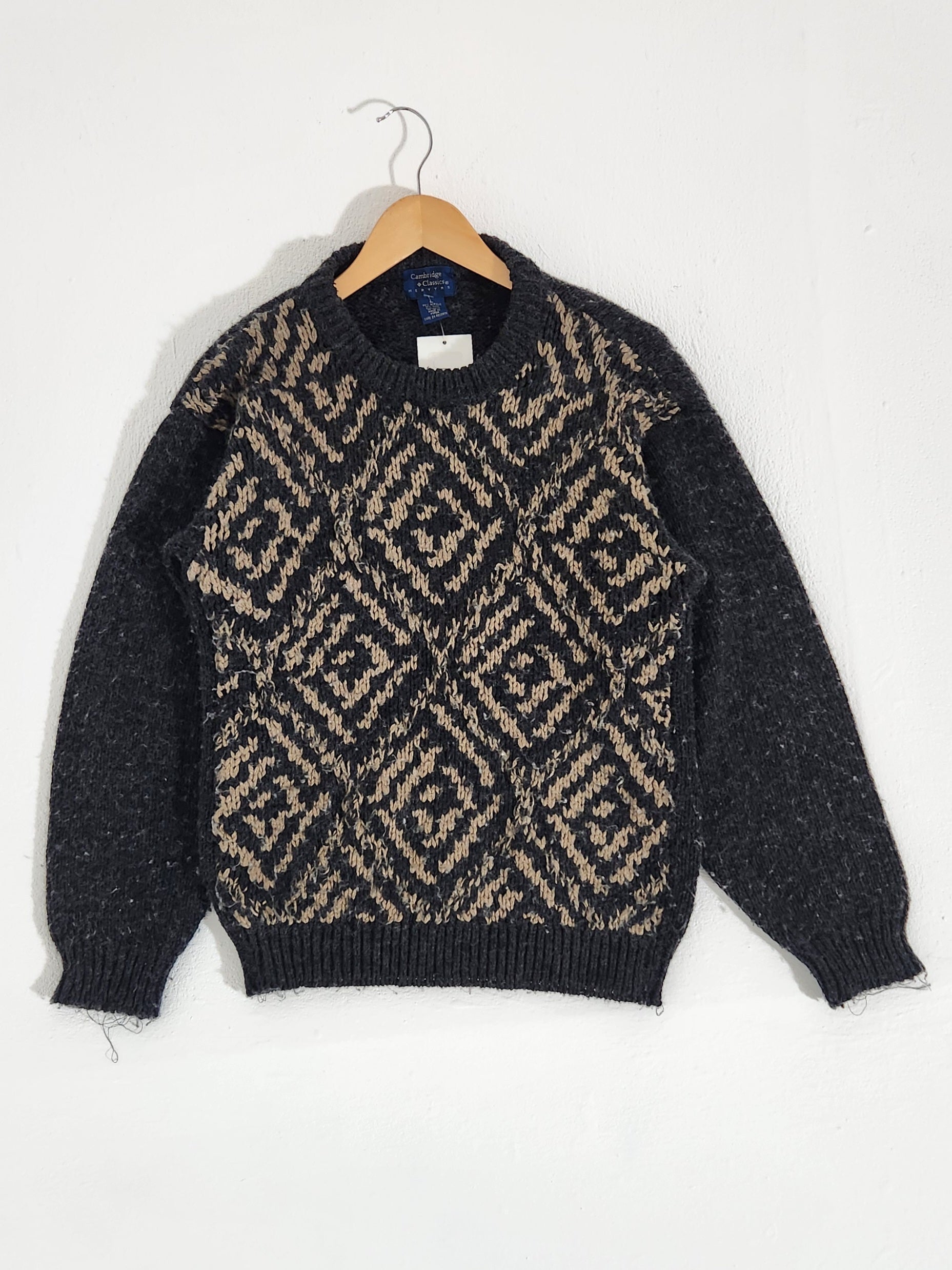 ZEPPELIN Sweater Men L Vintage 80s 90s Chevron Silver Chunky